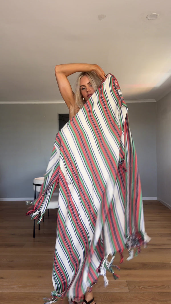 Multi Striped Tassel Cotton Robe - New Style, be quick!