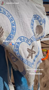 The Cheeky Robe- Natural with shell motif and baby blue heart-