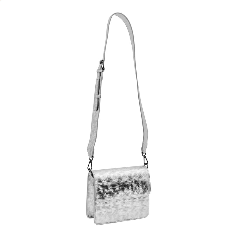 Silver crossbody bag with strap length