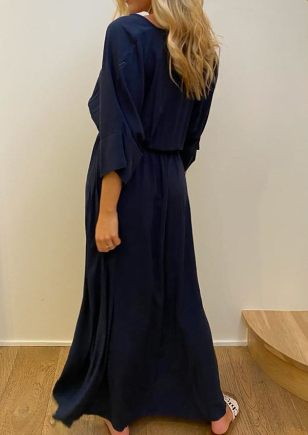 Deep v-neck maxi dress in Navy Blue back wide