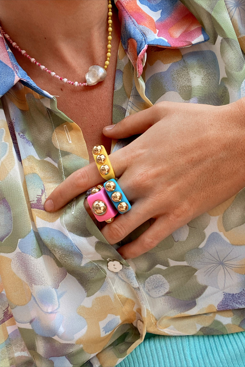 Pink and Gold Chunky Wide Resin Ring Styled 4