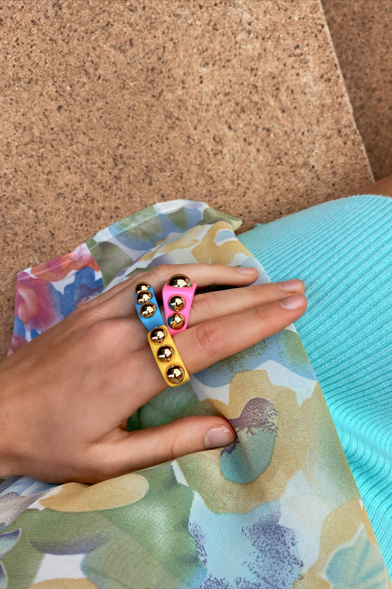 Pink and Gold Chunky Wide Resin Ring Styled 2