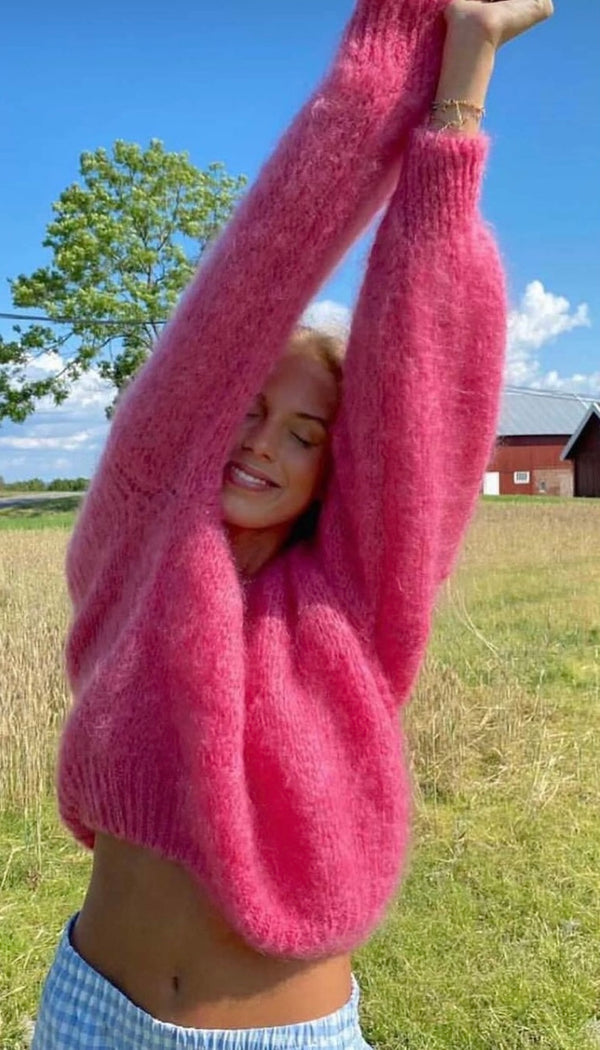 Long Sleeve Mohair Knit Pink styled influencer