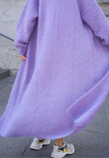 Purple Mohair Long Cardigan styled knitwear back close