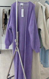 Purple Mohair Long Cardigan product on rack front