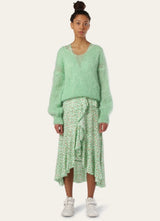 Long Sleeve Mohair Knit Light Green styled with dress