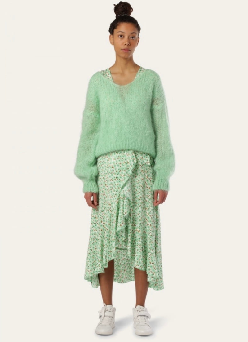 Long Sleeve Mohair Knit Light Green styled with dress