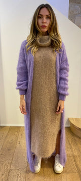 Purple Mohair Long Cardigan styled knitwear front wide