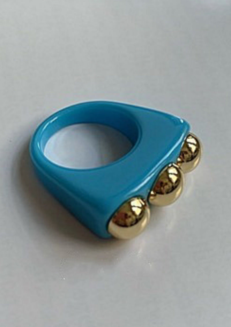 Blue Chunky Narrow Ring 3 stones side