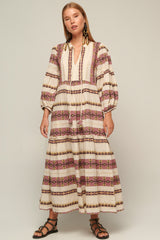 ZAKAR MAXI DRESS - WINE PRINT WITH GOLD LUREX THREAD - DELPHI FABRIC