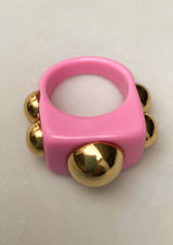 Pink and Gold Chunky Wide Resin Ring top front