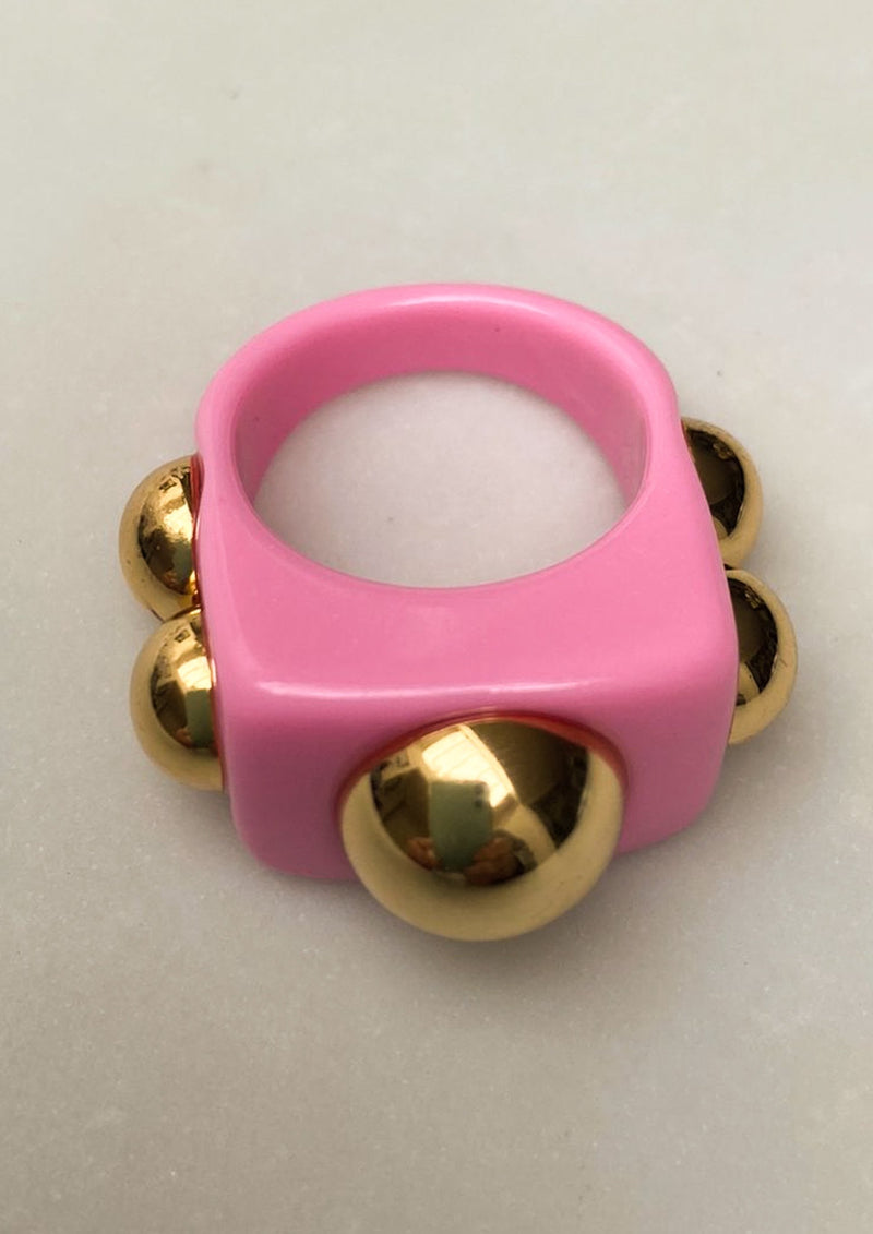 Pink and Gold Chunky Wide Resin Ring top front