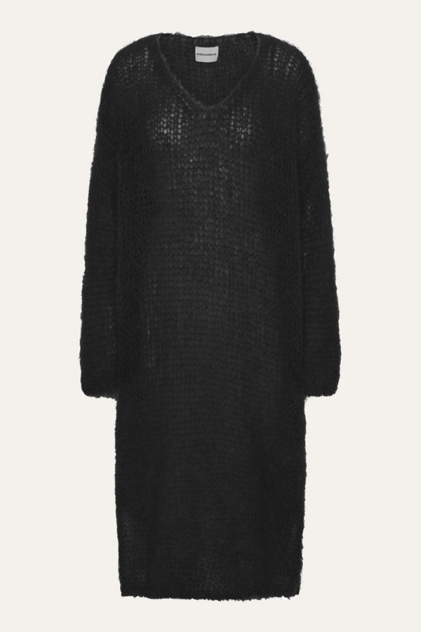 Black soft V Neck long sleeve Mohair knitwear Dress front