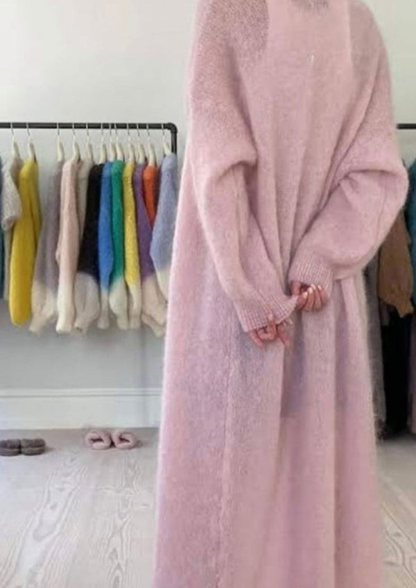 Pink Mohair Long Cardigan back styled knitwear