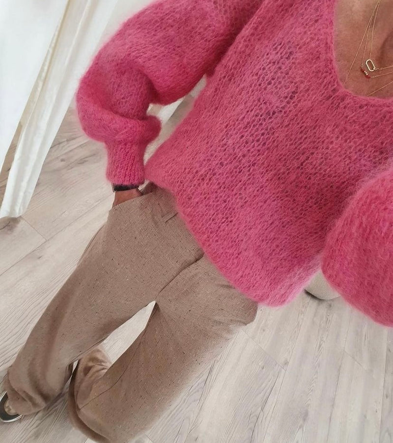Hand knitted mohair pants pink size- M 