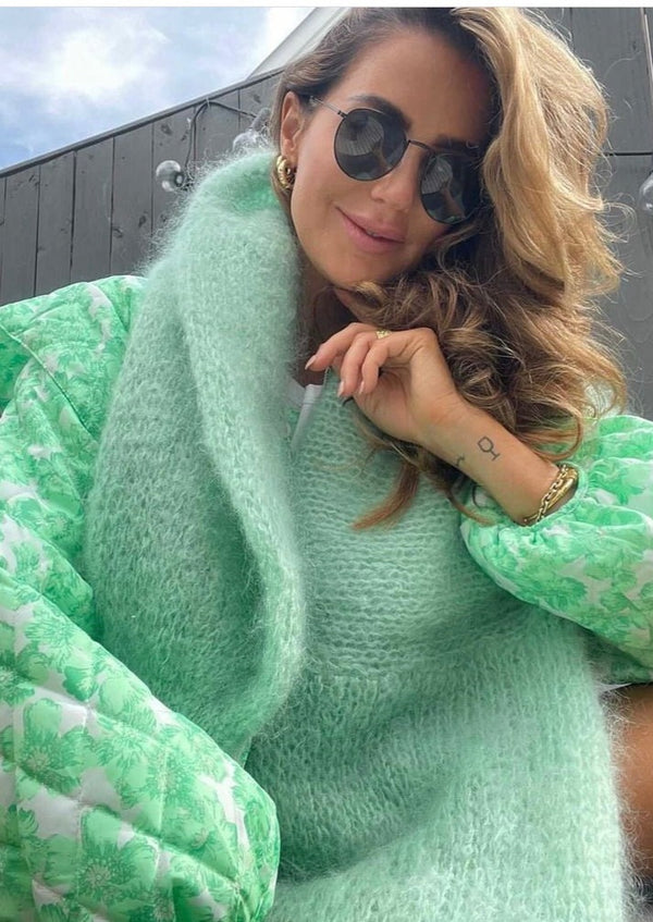 Long Sleeve Mohair Knit Light Green styled influencer