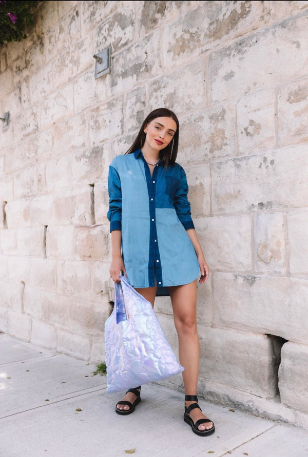 Hologram purple SHOPPER BAG tote styled wide