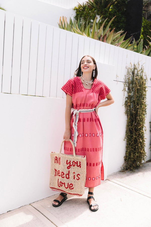 Large Jute Bag All You Need Is Love red styled wide