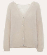 Beige Mohair Cardigan with mother of pearl buttons front no model