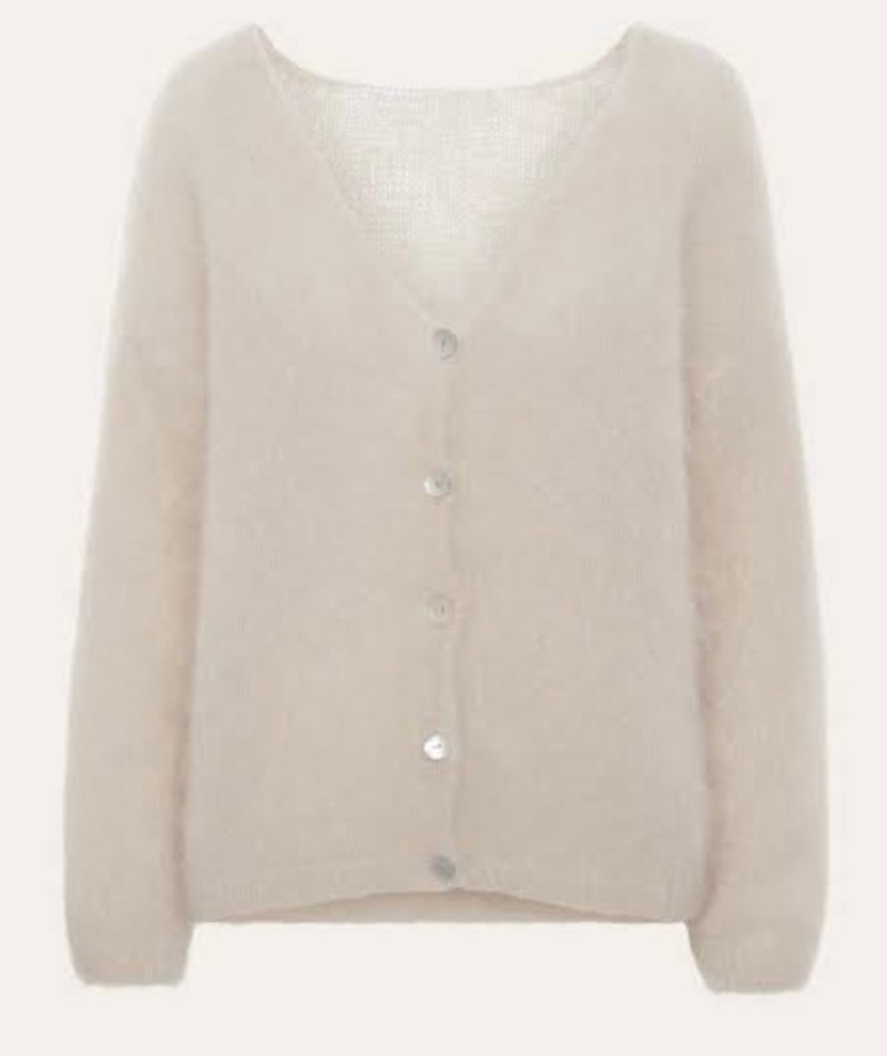 Beige Mohair Cardigan with mother of pearl buttons front no model