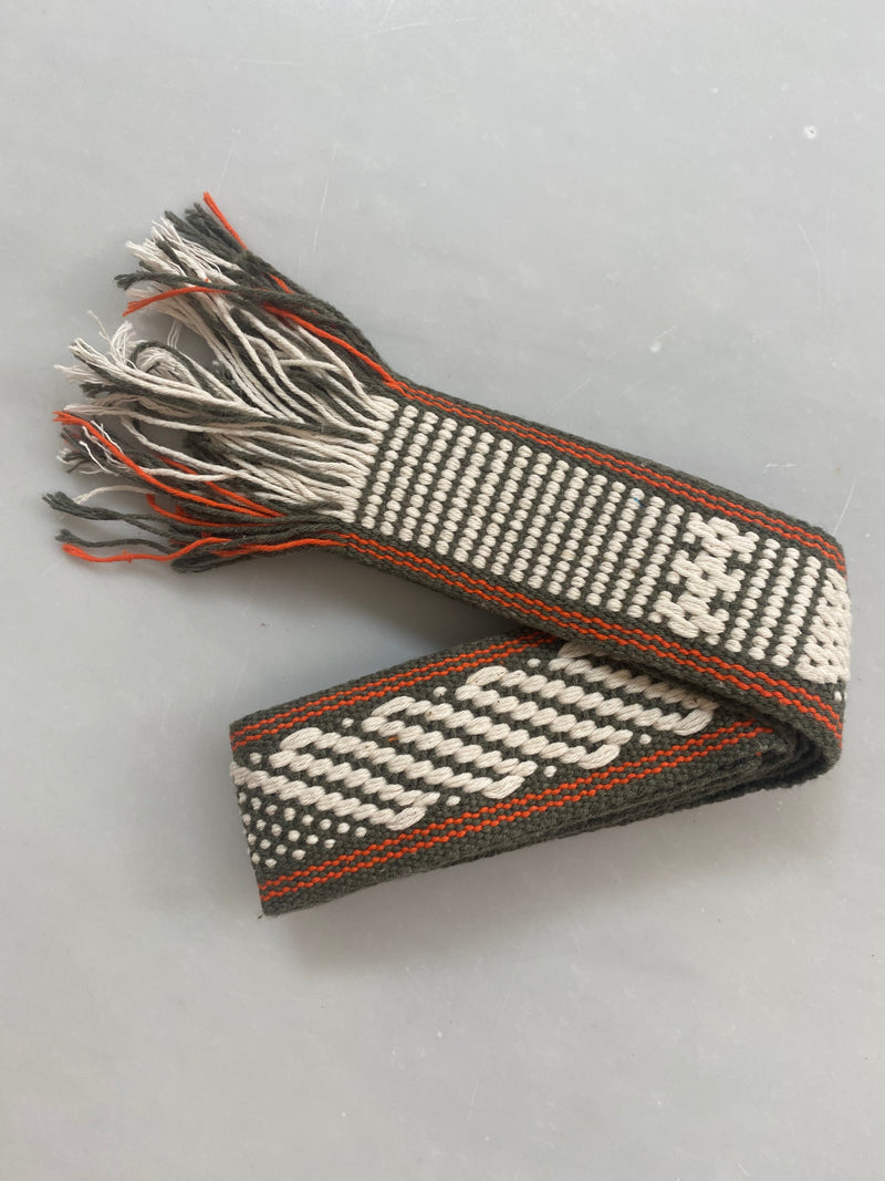 Woven Belt in Khaki and Ivory with Orange front