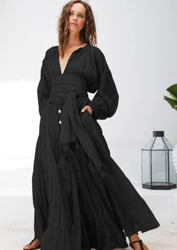 Black Maxi Dress With Belt campaign front