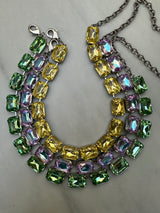 Yellow STACKABLE NECKLACE styled with multiple necklaces