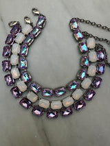 White Opal STACKABLE NECKLACE stacked with multiple necklaces