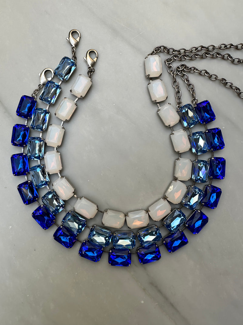 Blue STACKABLE NECKLACE stacked with multiple necklaces 2