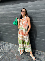 ZAKAR MAXI DRESS - METEORA FABRIC - GREEN/ORANGE